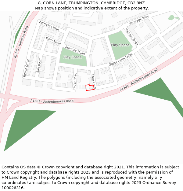 8, CORN LANE, TRUMPINGTON, CAMBRIDGE, CB2 9NZ: Location map and indicative extent of plot