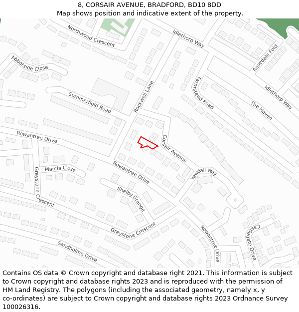 8, CORSAIR AVENUE, BRADFORD, BD10 8DD: Location map and indicative extent of plot
