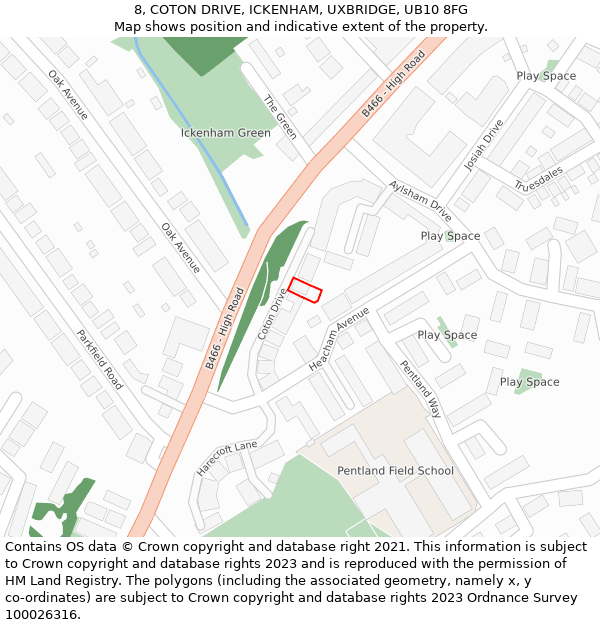 8, COTON DRIVE, ICKENHAM, UXBRIDGE, UB10 8FG: Location map and indicative extent of plot