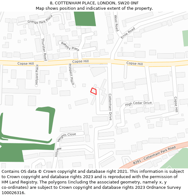 8, COTTENHAM PLACE, LONDON, SW20 0NF: Location map and indicative extent of plot