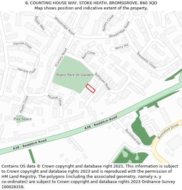 8, COUNTING HOUSE WAY, STOKE HEATH, BROMSGROVE, B60 3QD: Location map and indicative extent of plot