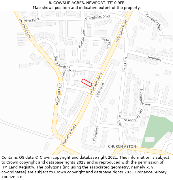 8, COWSLIP ACRES, NEWPORT, TF10 9FB: Location map and indicative extent of plot