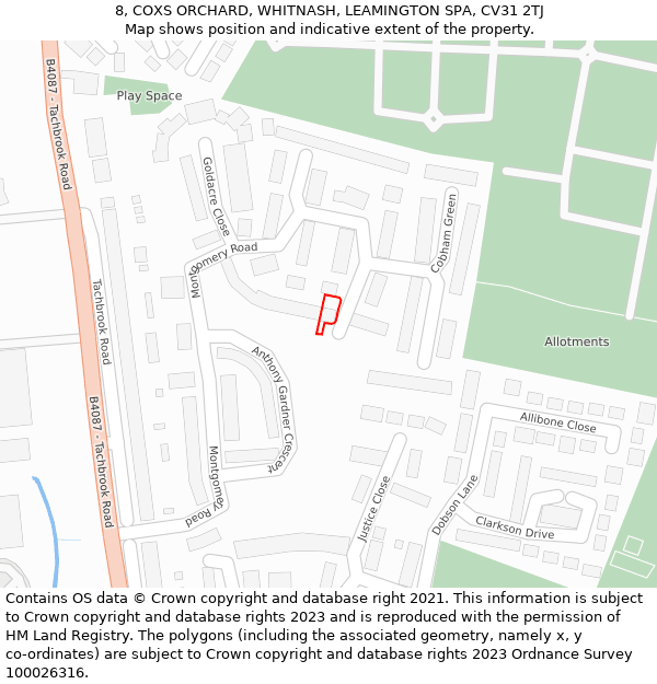 8, COXS ORCHARD, WHITNASH, LEAMINGTON SPA, CV31 2TJ: Location map and indicative extent of plot