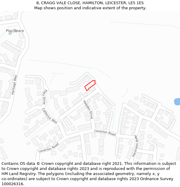 8, CRAGG VALE CLOSE, HAMILTON, LEICESTER, LE5 1ES: Location map and indicative extent of plot