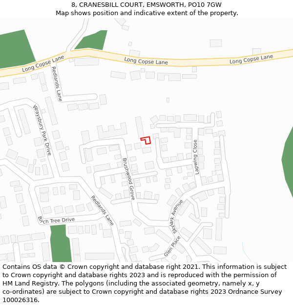 8, CRANESBILL COURT, EMSWORTH, PO10 7GW: Location map and indicative extent of plot