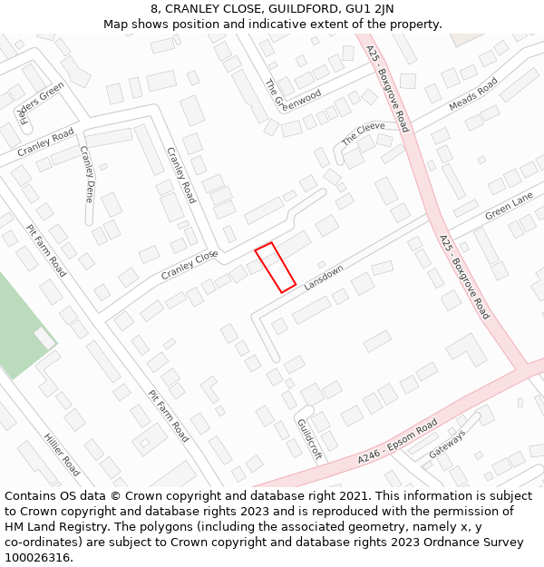 8, CRANLEY CLOSE, GUILDFORD, GU1 2JN: Location map and indicative extent of plot