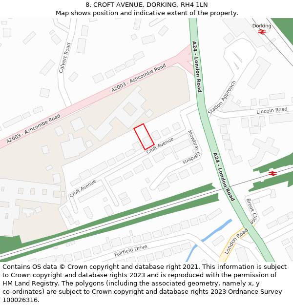 8, CROFT AVENUE, DORKING, RH4 1LN: Location map and indicative extent of plot