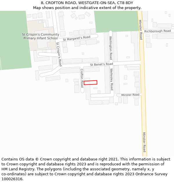 8, CROFTON ROAD, WESTGATE-ON-SEA, CT8 8DY: Location map and indicative extent of plot