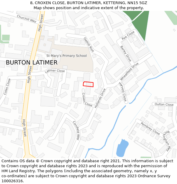 8, CROXEN CLOSE, BURTON LATIMER, KETTERING, NN15 5GZ: Location map and indicative extent of plot