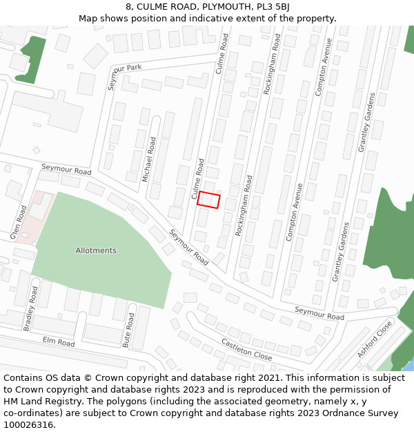 8, CULME ROAD, PLYMOUTH, PL3 5BJ: Location map and indicative extent of plot