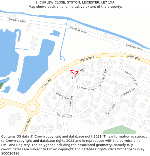 8, CURLEW CLOSE, SYSTON, LEICESTER, LE7 1XA: Location map and indicative extent of plot