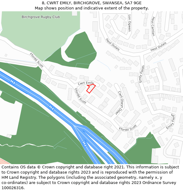 8, CWRT EMILY, BIRCHGROVE, SWANSEA, SA7 9GE: Location map and indicative extent of plot