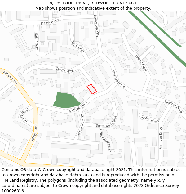 8, DAFFODIL DRIVE, BEDWORTH, CV12 0GT: Location map and indicative extent of plot