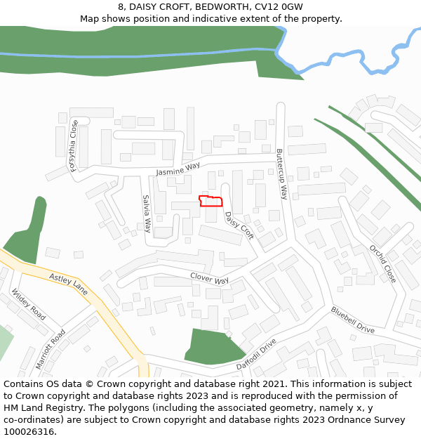 8, DAISY CROFT, BEDWORTH, CV12 0GW: Location map and indicative extent of plot