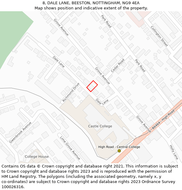 8, DALE LANE, BEESTON, NOTTINGHAM, NG9 4EA: Location map and indicative extent of plot