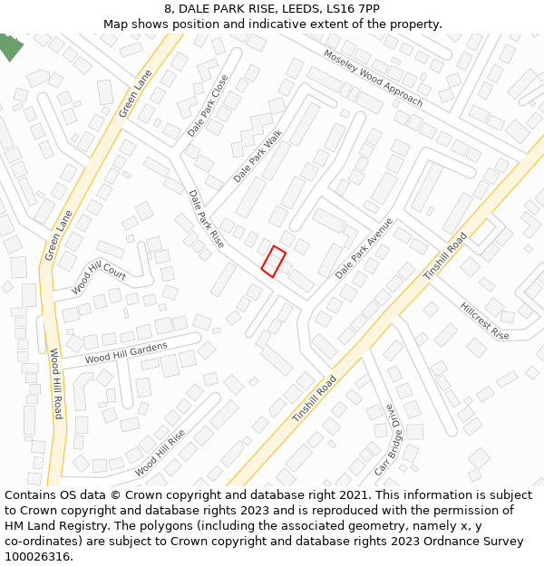 8, DALE PARK RISE, LEEDS, LS16 7PP: Location map and indicative extent of plot