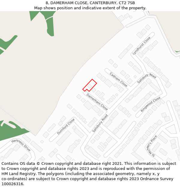 8, DAMERHAM CLOSE, CANTERBURY, CT2 7SB: Location map and indicative extent of plot