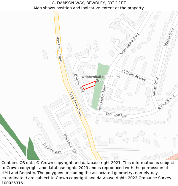 8, DAMSON WAY, BEWDLEY, DY12 1EZ: Location map and indicative extent of plot