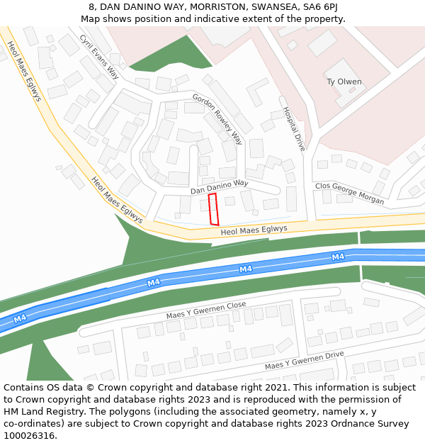 8, DAN DANINO WAY, MORRISTON, SWANSEA, SA6 6PJ: Location map and indicative extent of plot