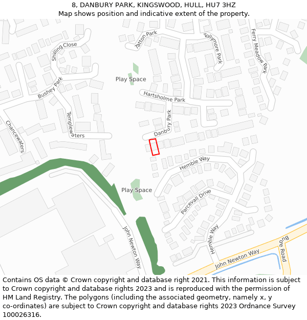 8, DANBURY PARK, KINGSWOOD, HULL, HU7 3HZ: Location map and indicative extent of plot