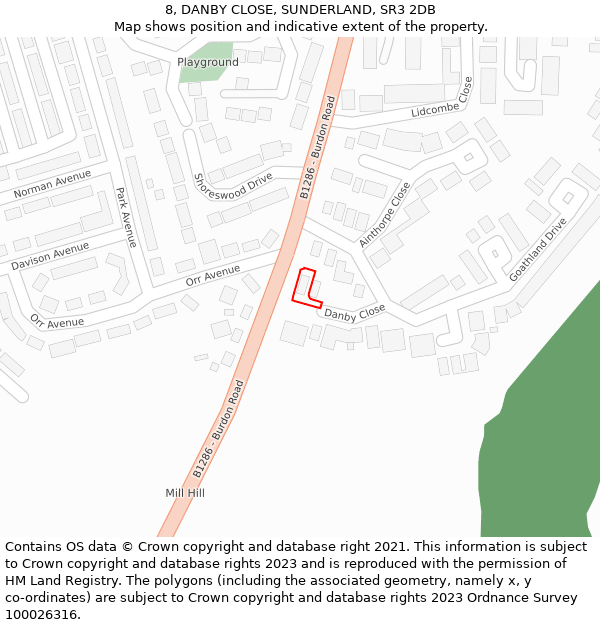 8, DANBY CLOSE, SUNDERLAND, SR3 2DB: Location map and indicative extent of plot