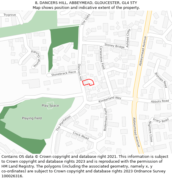 8, DANCERS HILL, ABBEYMEAD, GLOUCESTER, GL4 5TY: Location map and indicative extent of plot
