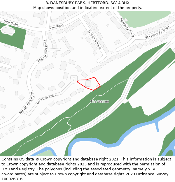 8, DANESBURY PARK, HERTFORD, SG14 3HX: Location map and indicative extent of plot