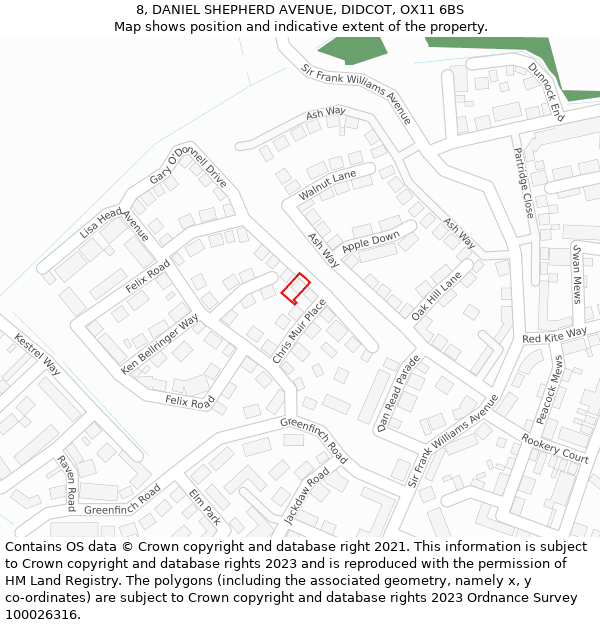 8, DANIEL SHEPHERD AVENUE, DIDCOT, OX11 6BS: Location map and indicative extent of plot