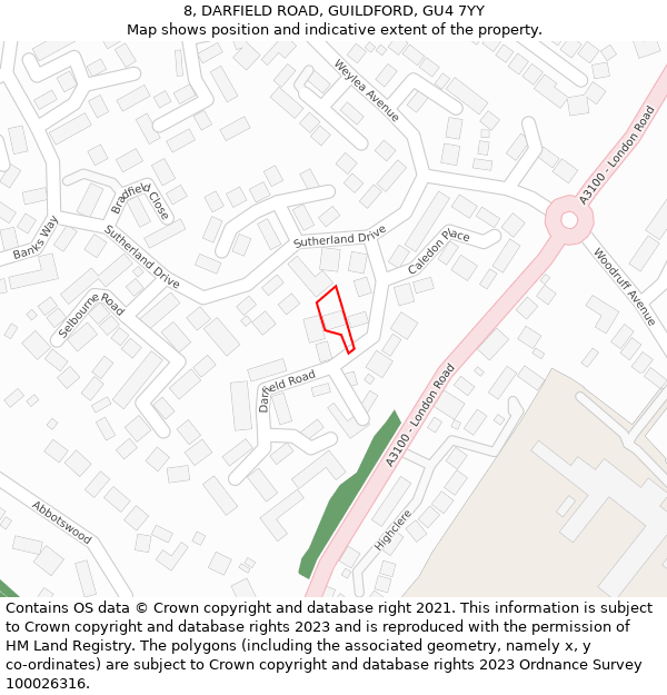 8, DARFIELD ROAD, GUILDFORD, GU4 7YY: Location map and indicative extent of plot