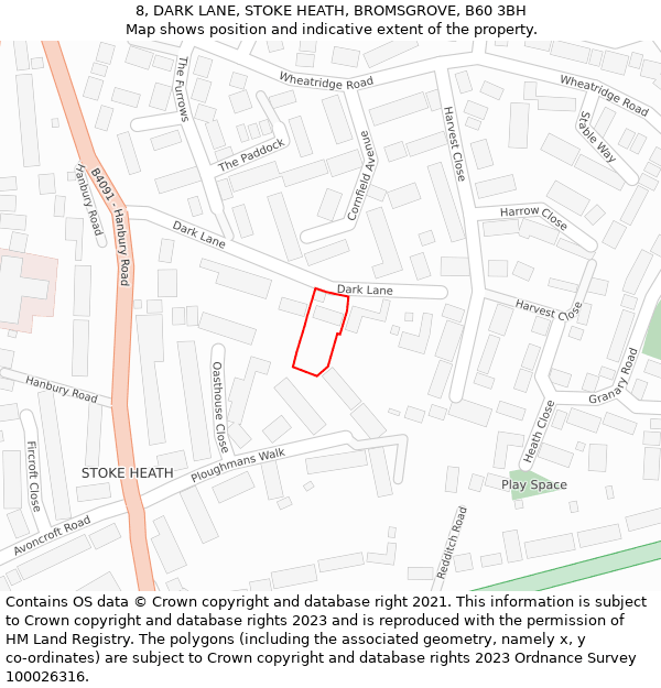 8, DARK LANE, STOKE HEATH, BROMSGROVE, B60 3BH: Location map and indicative extent of plot