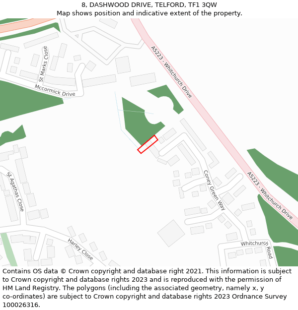 8, DASHWOOD DRIVE, TELFORD, TF1 3QW: Location map and indicative extent of plot