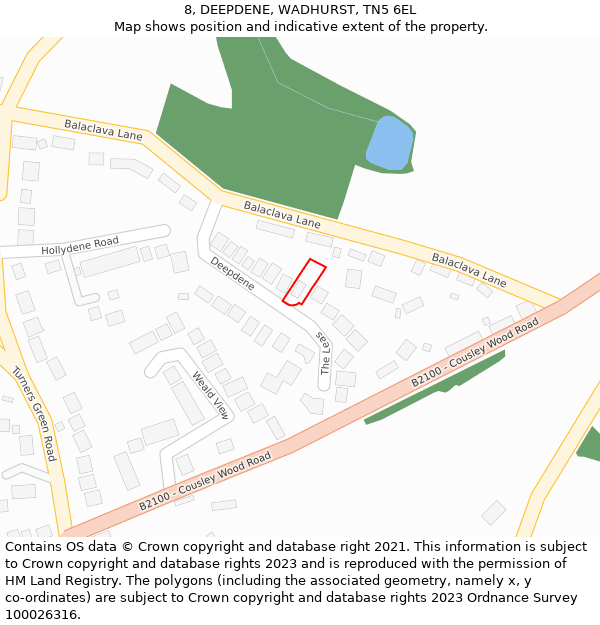 8, DEEPDENE, WADHURST, TN5 6EL: Location map and indicative extent of plot