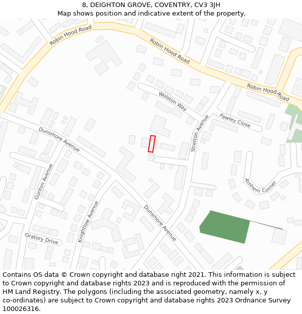 8, DEIGHTON GROVE, COVENTRY, CV3 3JH: Location map and indicative extent of plot