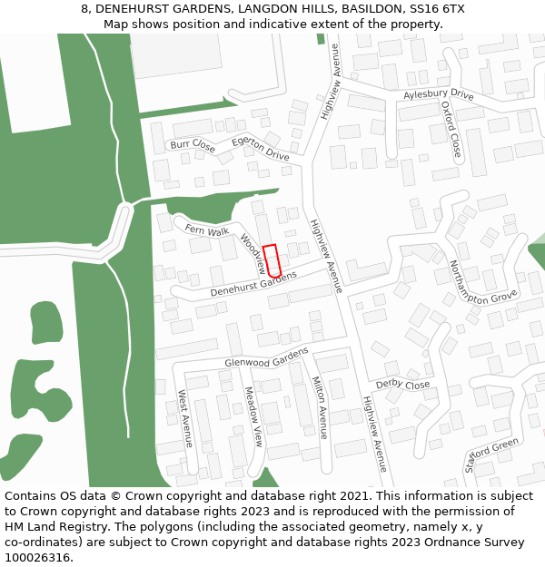 8, DENEHURST GARDENS, LANGDON HILLS, BASILDON, SS16 6TX: Location map and indicative extent of plot