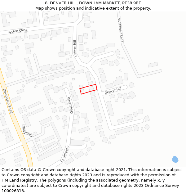 8, DENVER HILL, DOWNHAM MARKET, PE38 9BE: Location map and indicative extent of plot