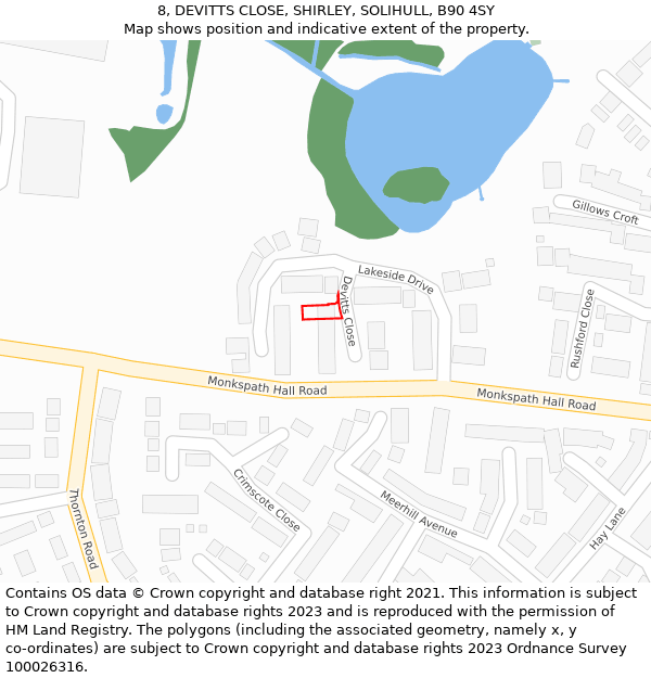 8, DEVITTS CLOSE, SHIRLEY, SOLIHULL, B90 4SY: Location map and indicative extent of plot