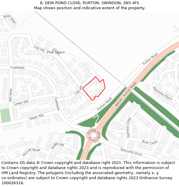 8, DEW POND CLOSE, PURTON, SWINDON, SN5 4FS: Location map and indicative extent of plot