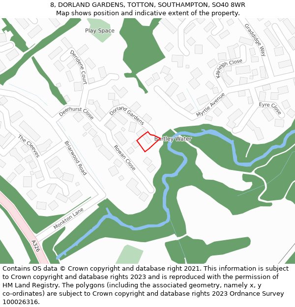 8, DORLAND GARDENS, TOTTON, SOUTHAMPTON, SO40 8WR: Location map and indicative extent of plot