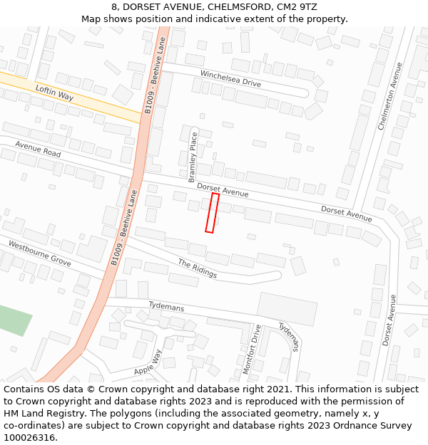 8, DORSET AVENUE, CHELMSFORD, CM2 9TZ: Location map and indicative extent of plot