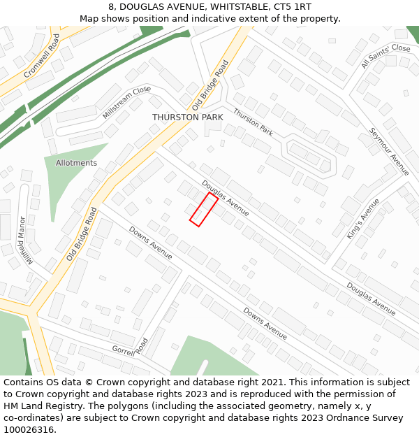 8, DOUGLAS AVENUE, WHITSTABLE, CT5 1RT: Location map and indicative extent of plot