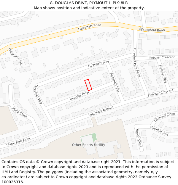 8, DOUGLAS DRIVE, PLYMOUTH, PL9 8LR: Location map and indicative extent of plot