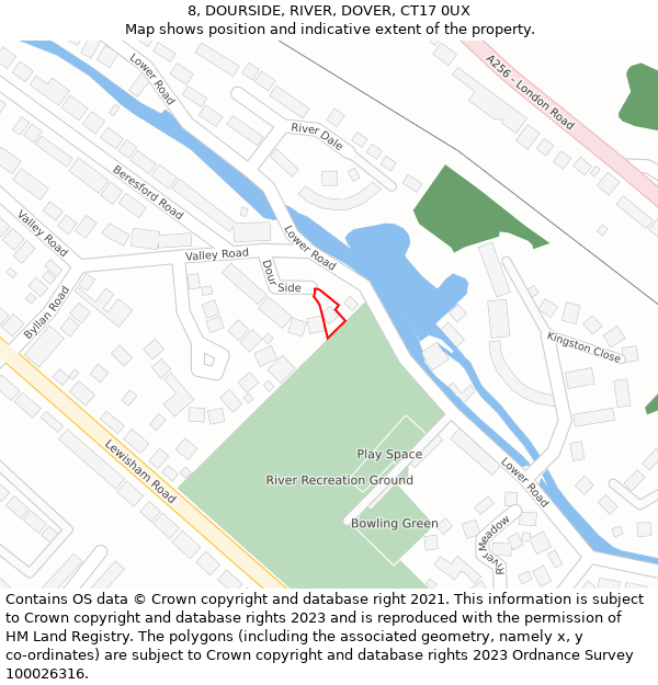 8, DOURSIDE, RIVER, DOVER, CT17 0UX: Location map and indicative extent of plot