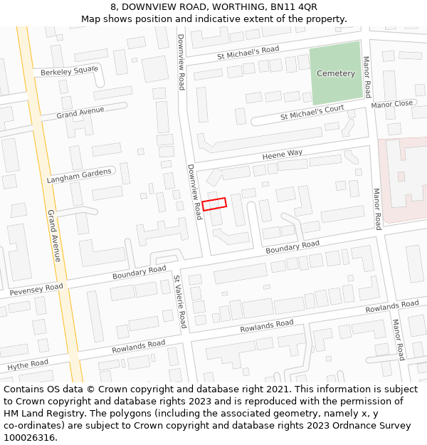 8, DOWNVIEW ROAD, WORTHING, BN11 4QR: Location map and indicative extent of plot