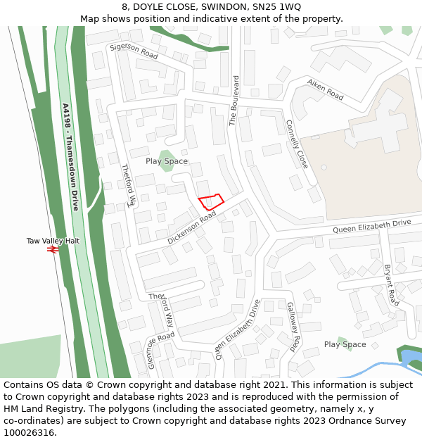 8, DOYLE CLOSE, SWINDON, SN25 1WQ: Location map and indicative extent of plot