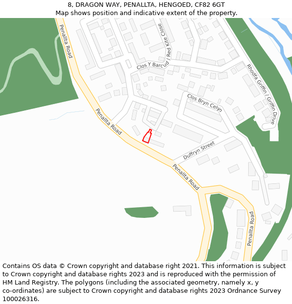 8, DRAGON WAY, PENALLTA, HENGOED, CF82 6GT: Location map and indicative extent of plot