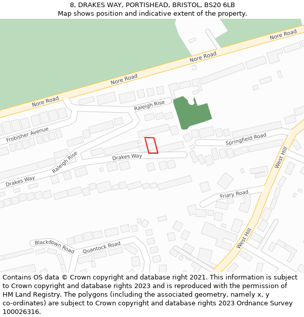 8, DRAKES WAY, PORTISHEAD, BRISTOL, BS20 6LB: Location map and indicative extent of plot