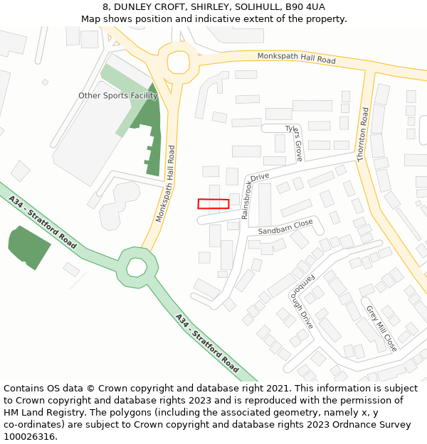 8, DUNLEY CROFT, SHIRLEY, SOLIHULL, B90 4UA: Location map and indicative extent of plot