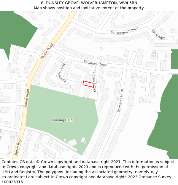 8, DUNSLEY GROVE, WOLVERHAMPTON, WV4 5RN: Location map and indicative extent of plot