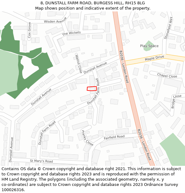 8, DUNSTALL FARM ROAD, BURGESS HILL, RH15 8LG: Location map and indicative extent of plot