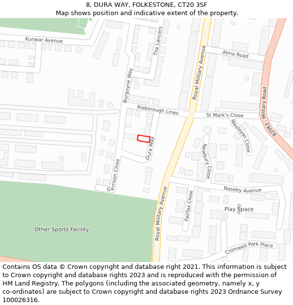 8, DURA WAY, FOLKESTONE, CT20 3SF: Location map and indicative extent of plot